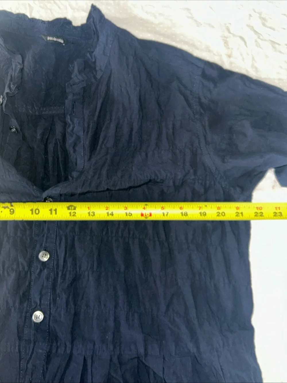 Pas De Calais Navy Blue Crinkle Button Front Midi Dress Size 40 US M - Picture 8 of 9